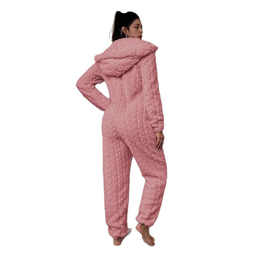 Dames Fleece Onesie Warm Zacht met Capuchon en Kabelpatroon
