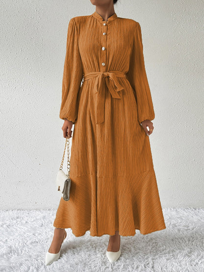 Vrouwelijke Jurk Lange Mouwen Taille Jurk met Accent