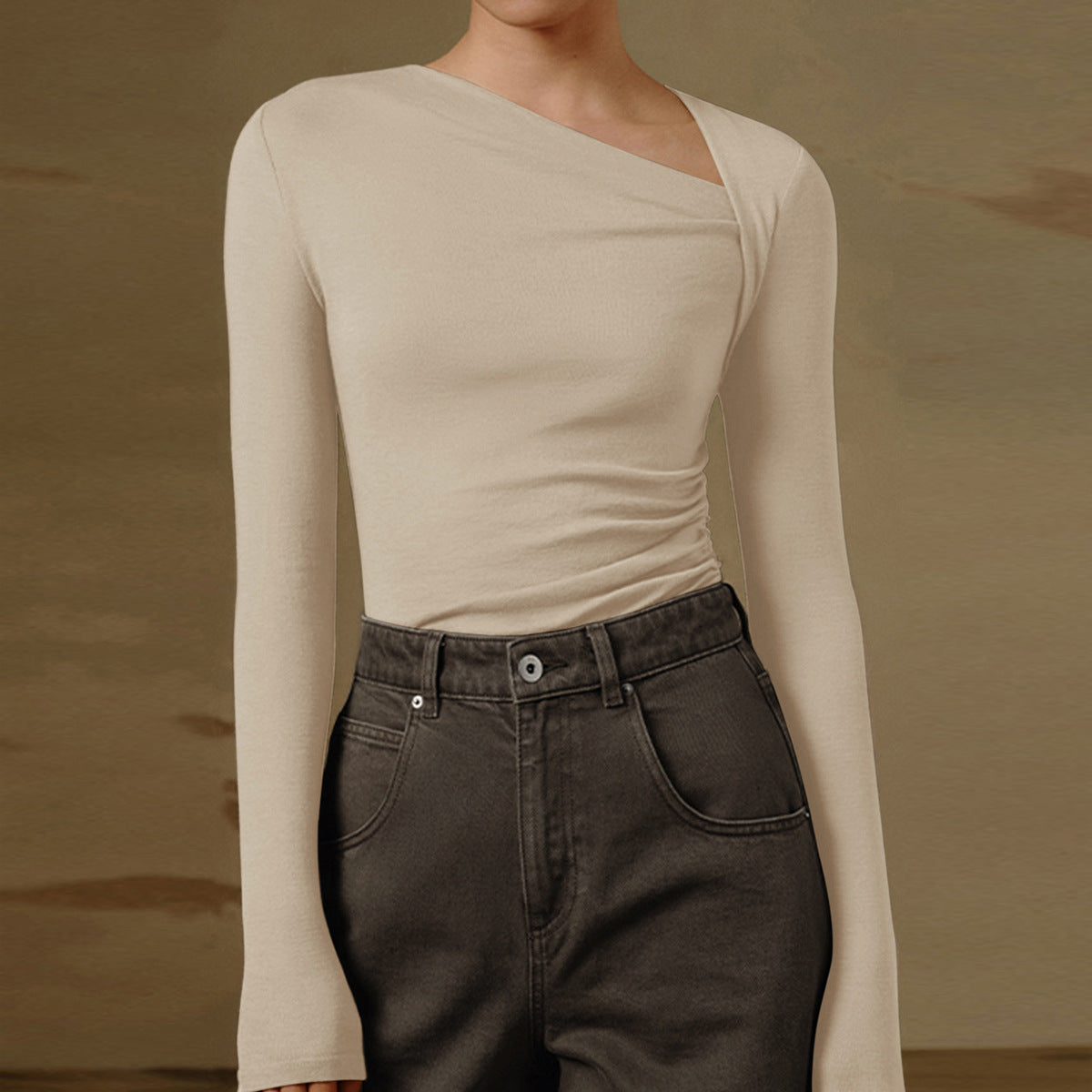 Dames Top Lange Mouwen Asymmetrische Klassieke Stijl