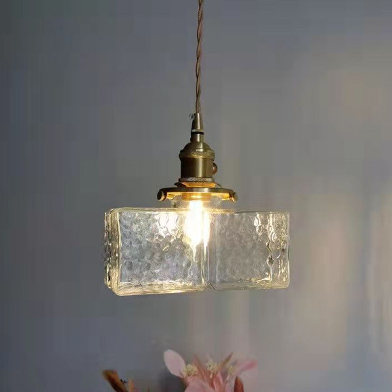 Vintage Hanglamp met Gegolfd Glas & IJzeren Armatuur – Vierkant/Rechthoekig – Scandinavisch Design voor Woonkamer