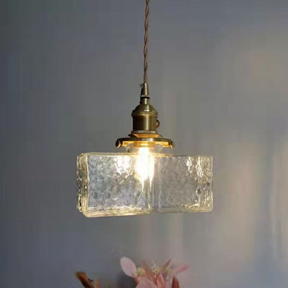 Vintage Hanglamp met Gegolfd Glas & IJzeren Armatuur – Vierkant/Rechthoekig – Scandinavisch Design voor Woonkamer