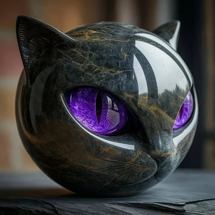 Decoratieve Kattenkop Sculptuur – Glanzende Afwerking met Hypnotiserende Ogen