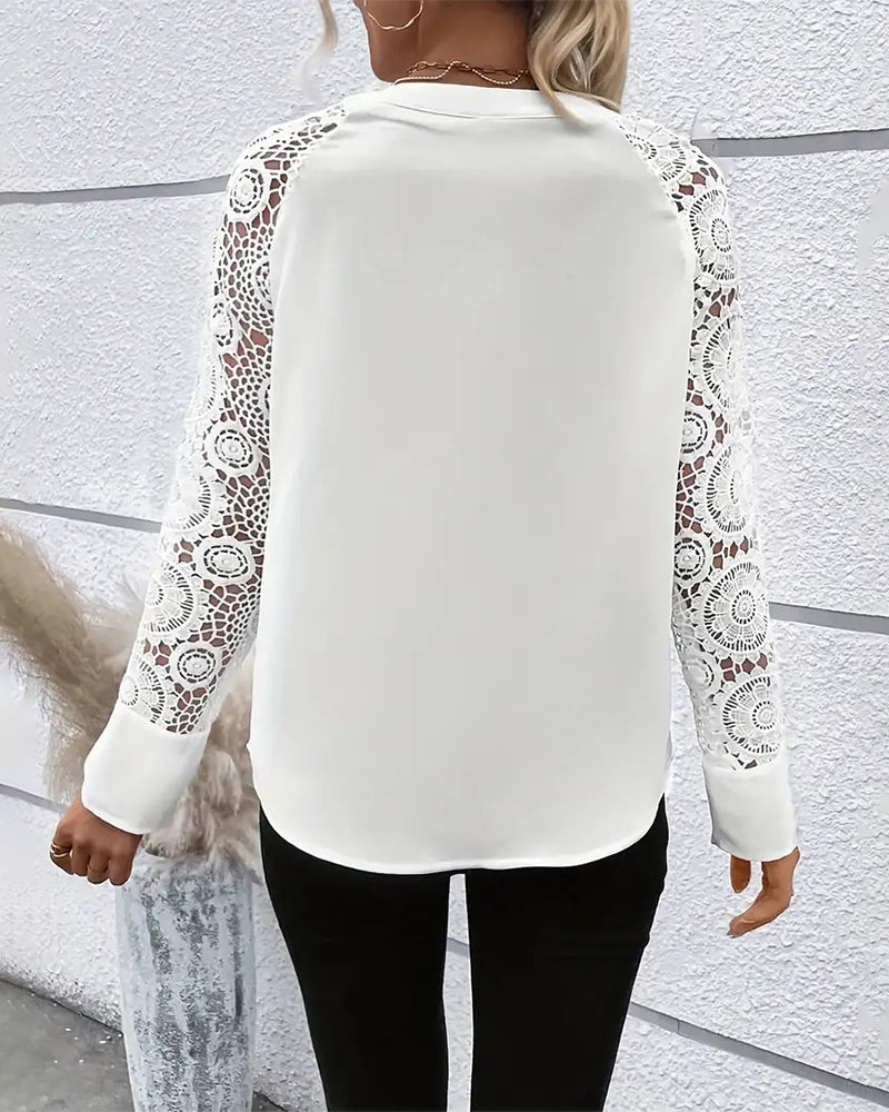 Vrouwelijke Blouse Kanten V-Hals Elegant