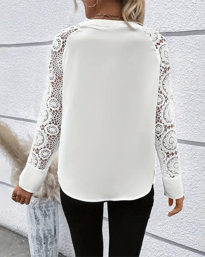 Vrouwelijke Blouse Kanten V-Hals Elegant