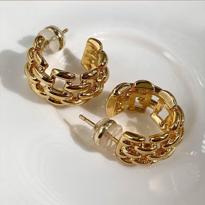 Gouden Oorhangers voor Dames met Schakel Detail