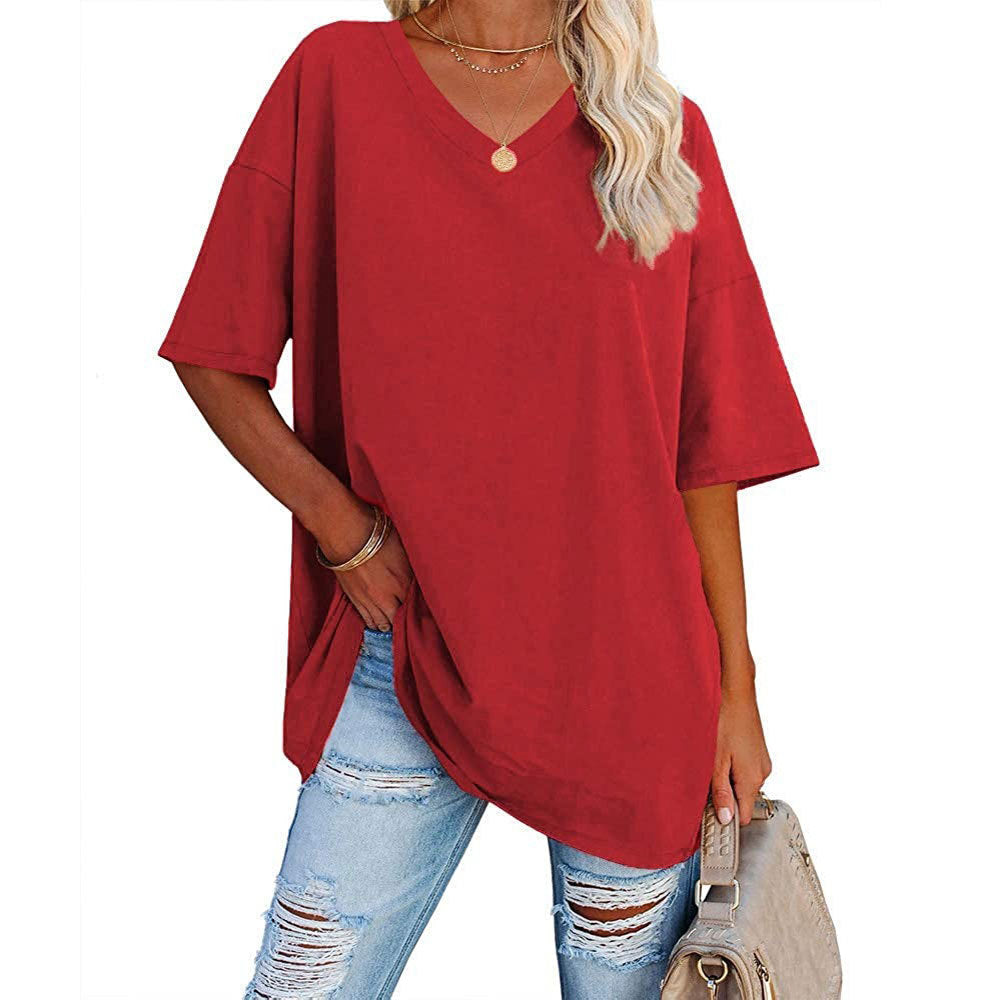 Dames T-shirt V-hals Losse Fit Basis Top Casual