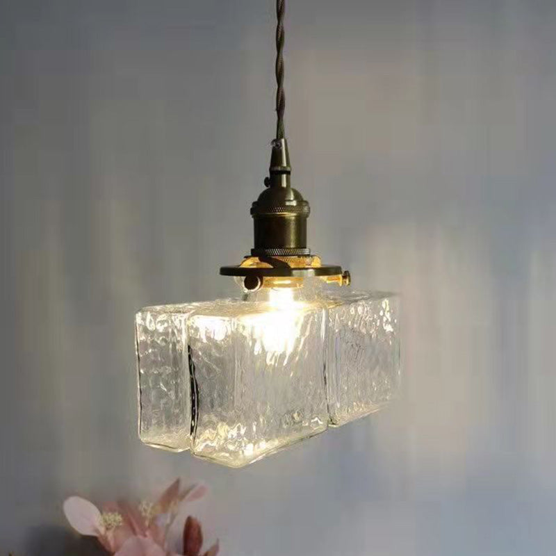 Vintage Hanglamp met Gegolfd Glas & IJzeren Armatuur – Vierkant/Rechthoekig – Scandinavisch Design voor Woonkamer