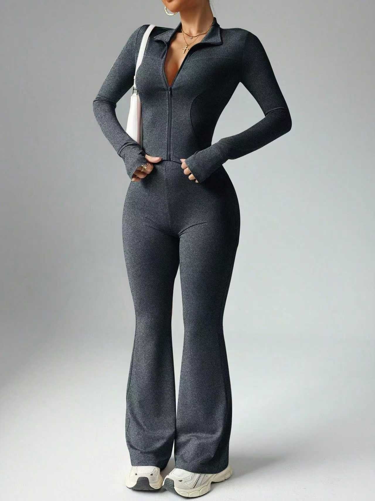 Dames Sportoutfit: Comfortabele 2-Delige Set met Rits Top en Jogbroek