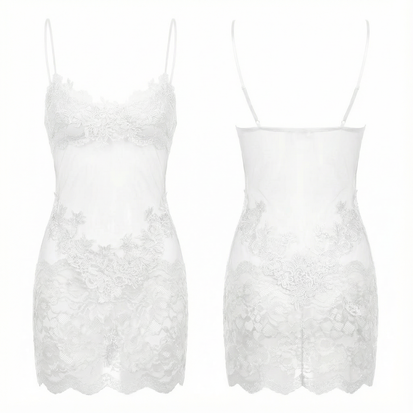 Doorschijnende Geborduurd Kanten Slip Jurk voor Dames – Romantische Lingerie met Verstelbare Bandjes