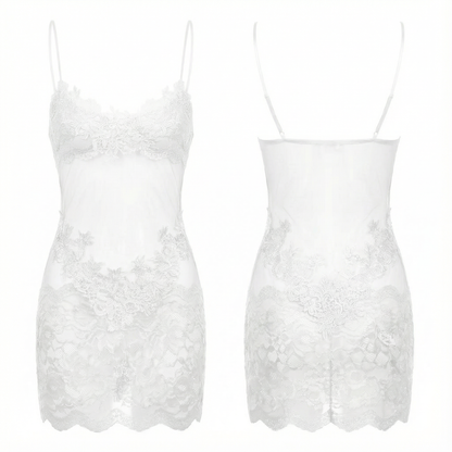 Doorschijnende Geborduurd Kanten Slip Jurk voor Dames – Romantische Lingerie met Verstelbare Bandjes
