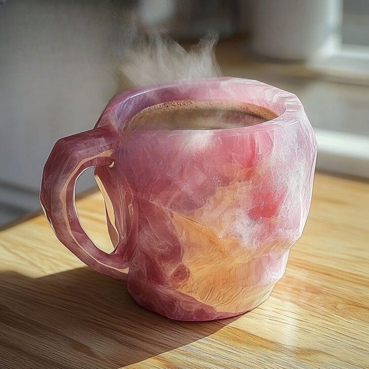 Kristalmok met Natuursteen Effect – Handgemaakte Mok Geïnspireerd op Edelstenen – 200ml Keramiek voor Thee, Koffie of Wijn