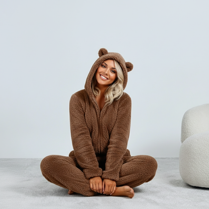 Dames Teddy Onesie Zacht met Beren Oortjes Comfortabele Pyjama