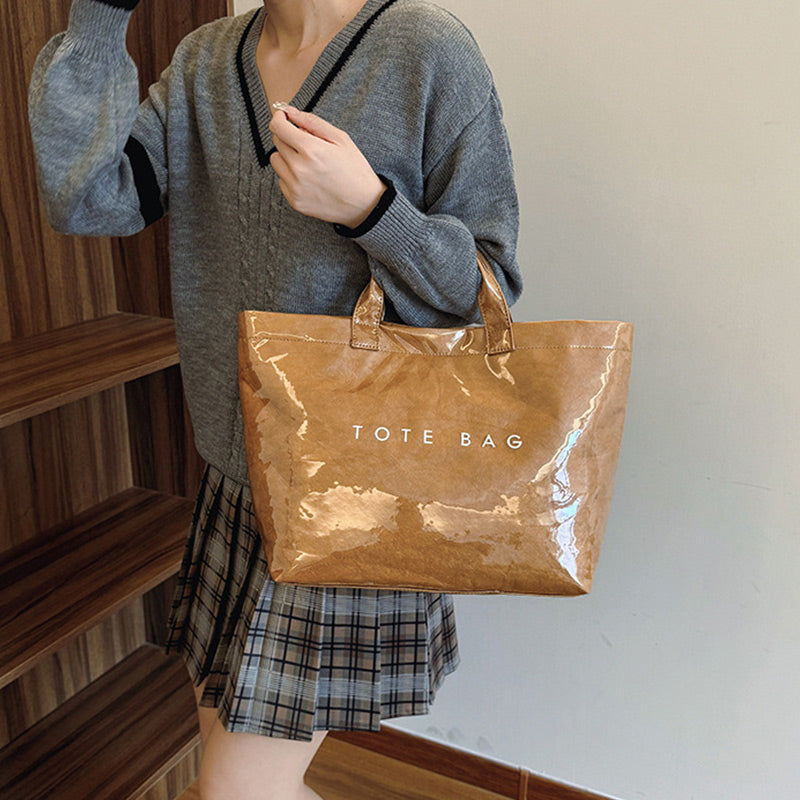 Leren Tote Bag Amber Kleur Luxe Lakleer