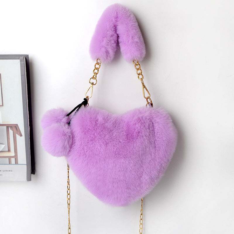 Dames Handtas Plush Hartvorm met Ketting Sluiting