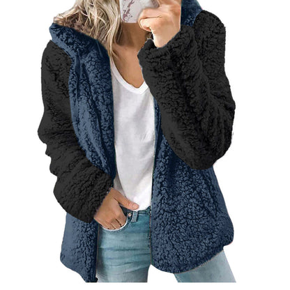Dames Fleece Vest Zacht met Kap en Contrasterende Mouwen