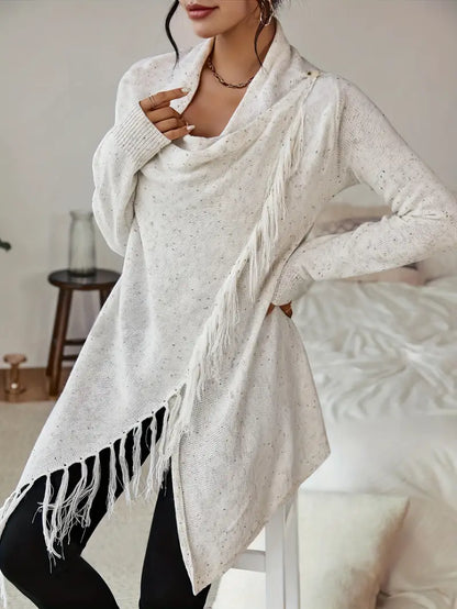 Klassieke Cardigan met Kwastjes en Kraag Warm en Stijlvol