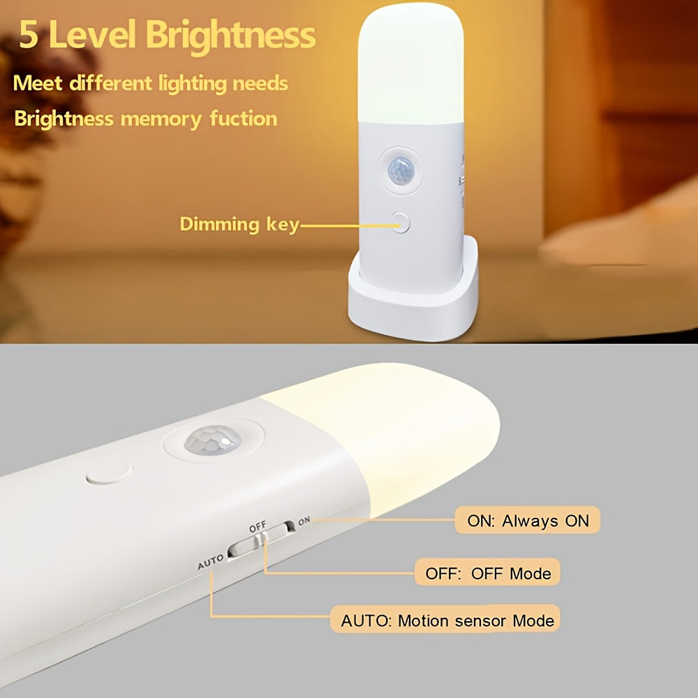 LED Nachtlamp Bewegingssensor USB-oplaadbaar 2000mAh wit slaapkamer gang dimbaar draadloos lampje