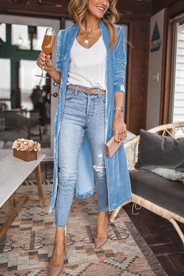 Zwarte Fluwelen Cardigan Lange Warm Elegante Look