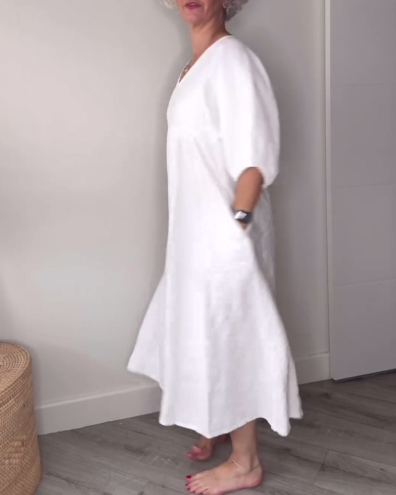 Vrouwelijke V-Hals Jurk Casual Stijl