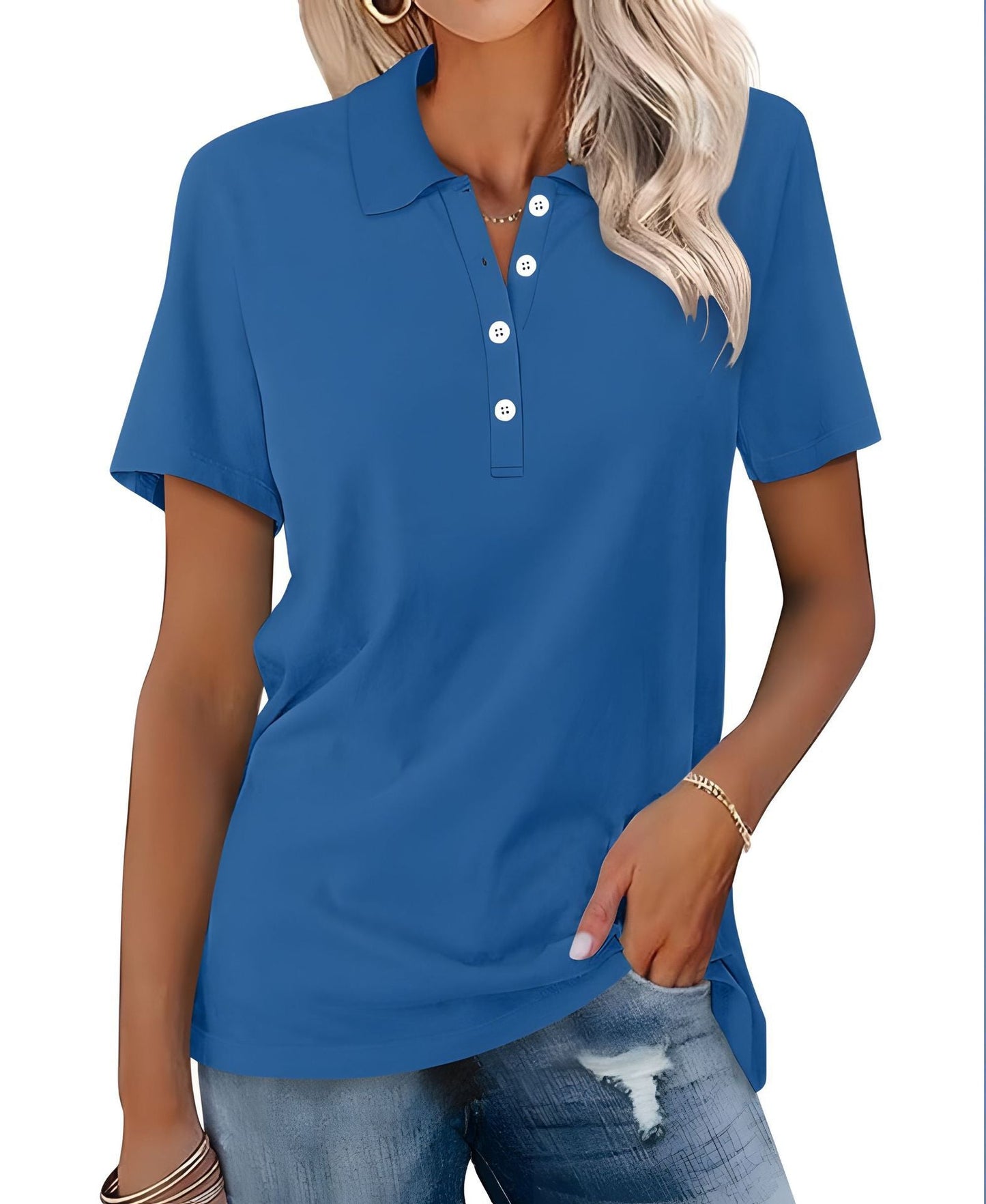 Dames Polo Top Kortemouw Zomerjurk Basic Wit