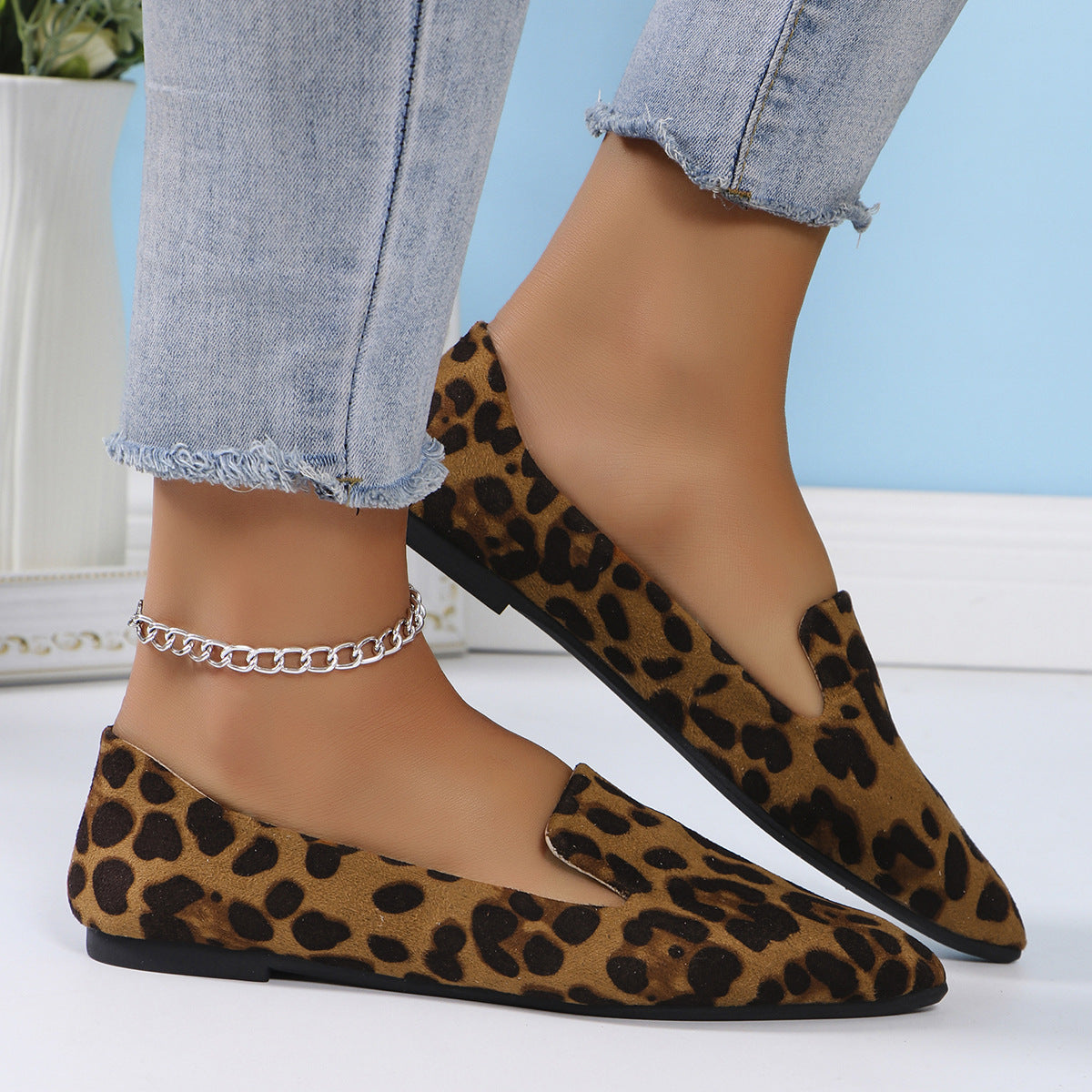 Dames Ballerina's Comfortabele Panterprint Puntneus Schoenen