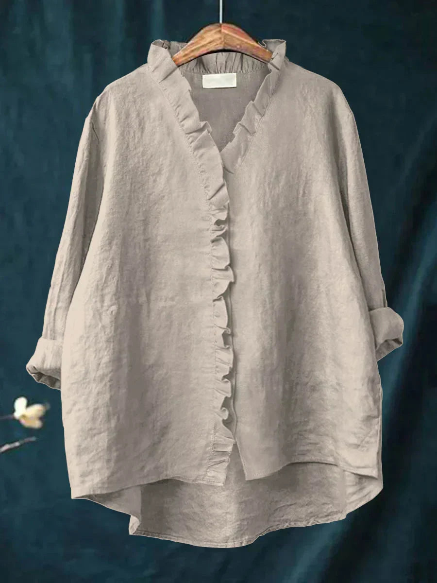 Dames Blouse Katoen Linnen Casual Ruffles