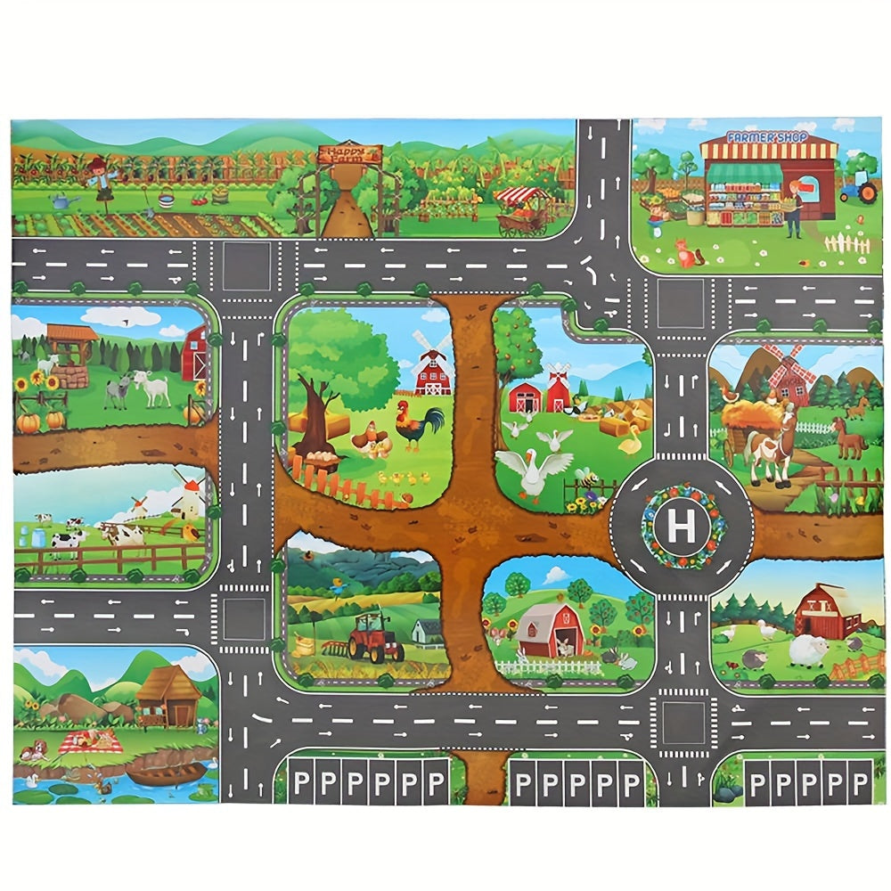 Speelkleed Kinderen 100x130cm Boerderij Wegen Antislip Speelmat Speelgoedauto's Dieren Verkeerskleed Kinderkamer Vloerkleed