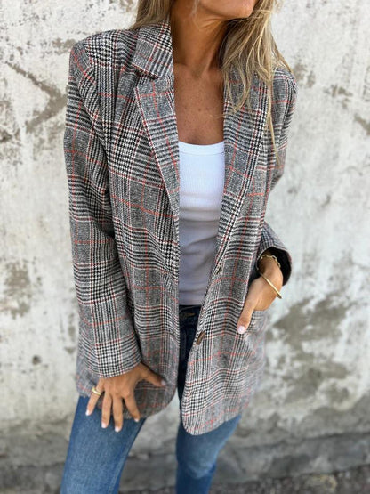 Dames Casual Blazer Ruitmotief Klassieke Pasvorm
