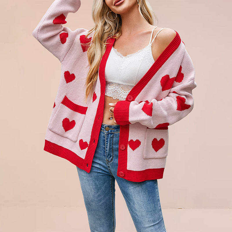 Dames Gebreide Vest met Hartjes en Contrasterende Details wordt 
Dames Vest Gebreid met Hartjes en Kleurrijk Detail