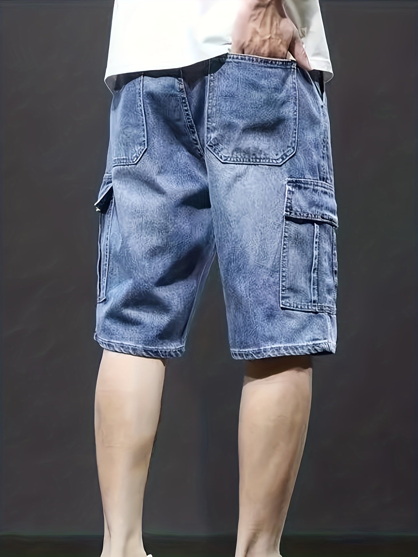 Heren Cargo Shorts Giel Blauw Denim Zomerbroek