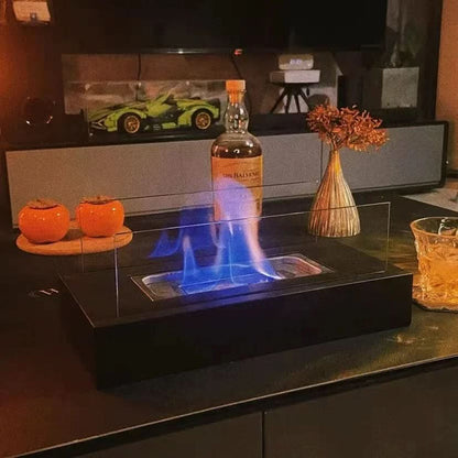 Bioethanol Tafelkachel Draagbaar Gehard Glas & Staal Design voor Binnen & Buiten Rookvrij Sfeerverlichting