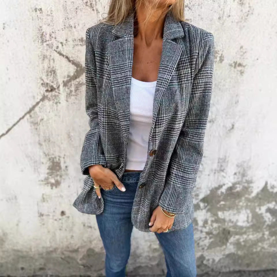 Dames Blazer Geruit Stijlvol Jasje Trendy Kleding