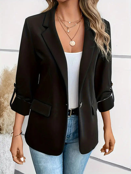 Dames Blazer Lange Mouw Donkerblauw Warme Winterjas