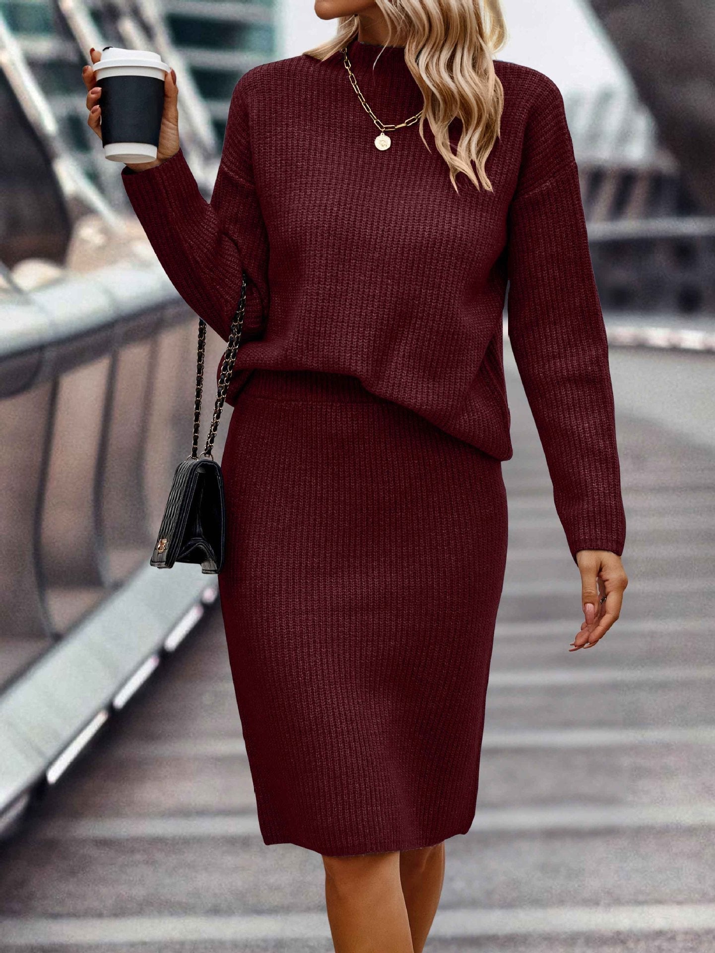 Dames Gebreide Set Rok en Trui Warm en Stijlvol