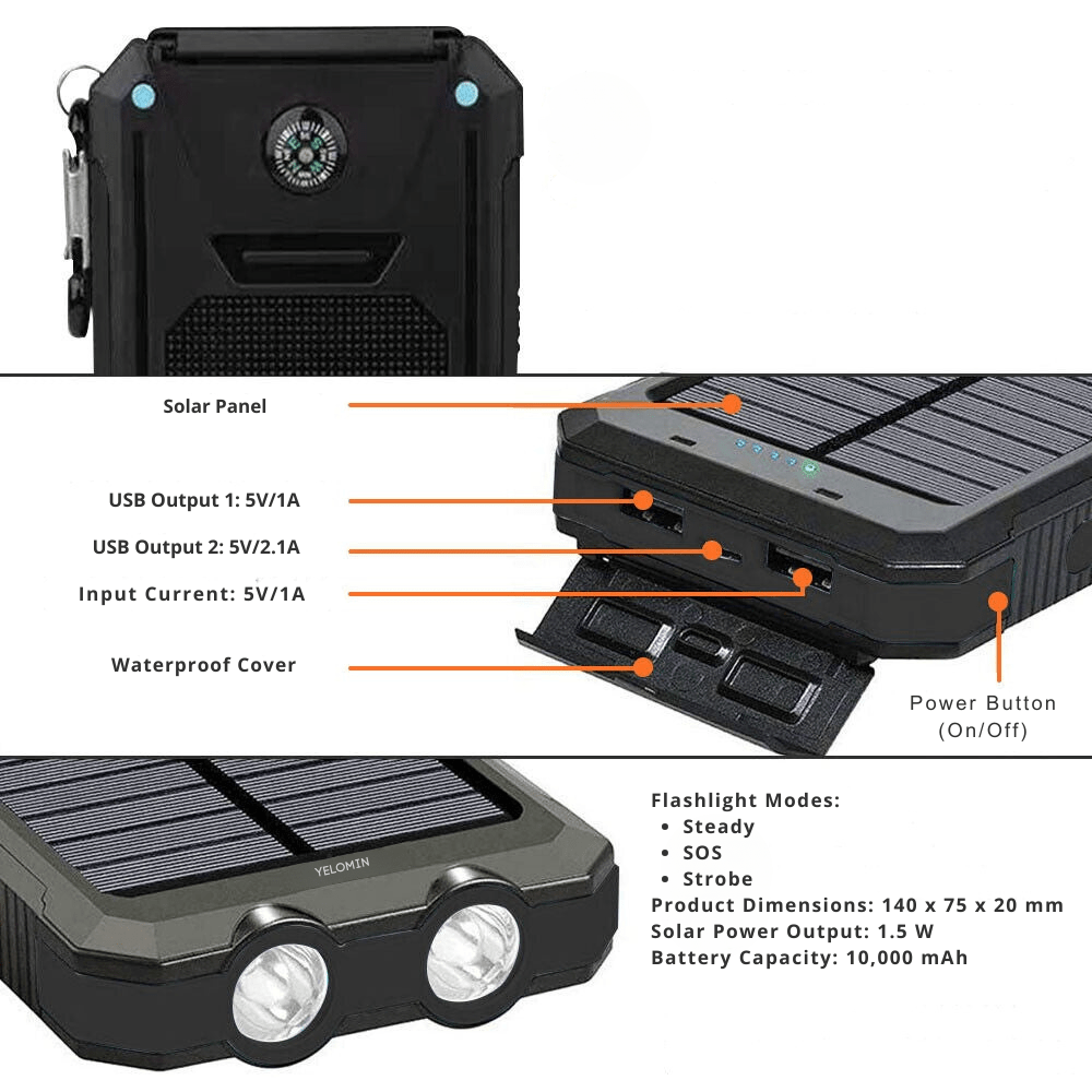 Zonnepanelen Powerbank 10000 mAh Met Waterdichte Behuizing Voor Outdoor Gebruik