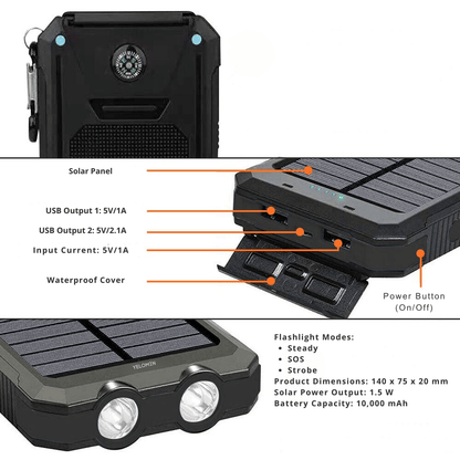 Zonnepanelen Powerbank 10000 mAh Met Waterdichte Behuizing Voor Outdoor Gebruik