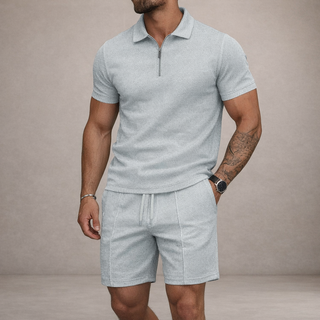 Heren Poloshirt en Shorts Set Slim Fit Ademend Korte Mouw