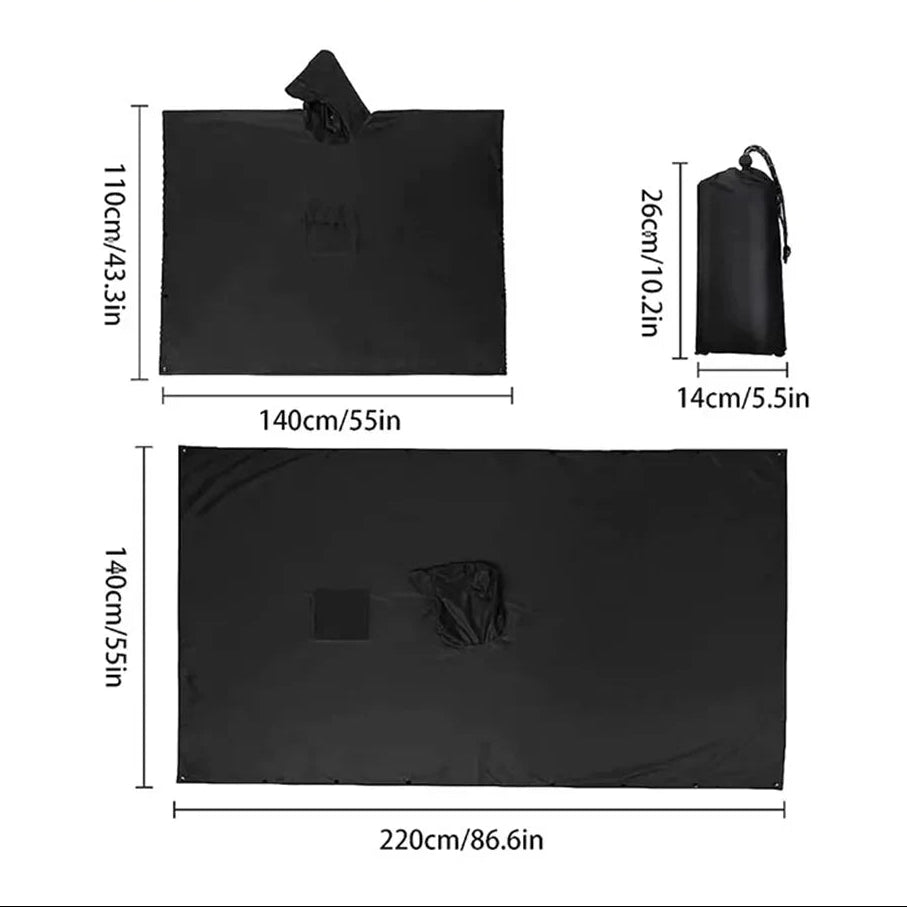 Waterdichte Regenponcho met Capuchon – 3-in-1 Outdoor Bescherming voor Wandelen Kamperen Tuin