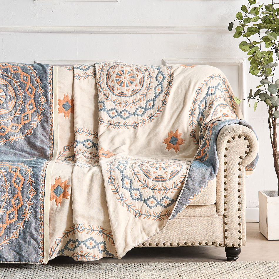 Katoenen Plaid met Mandala-Patroon – Boheems Decoratieve Deken voor Bank en Bed – 152×203 cm en 203×231 cm
