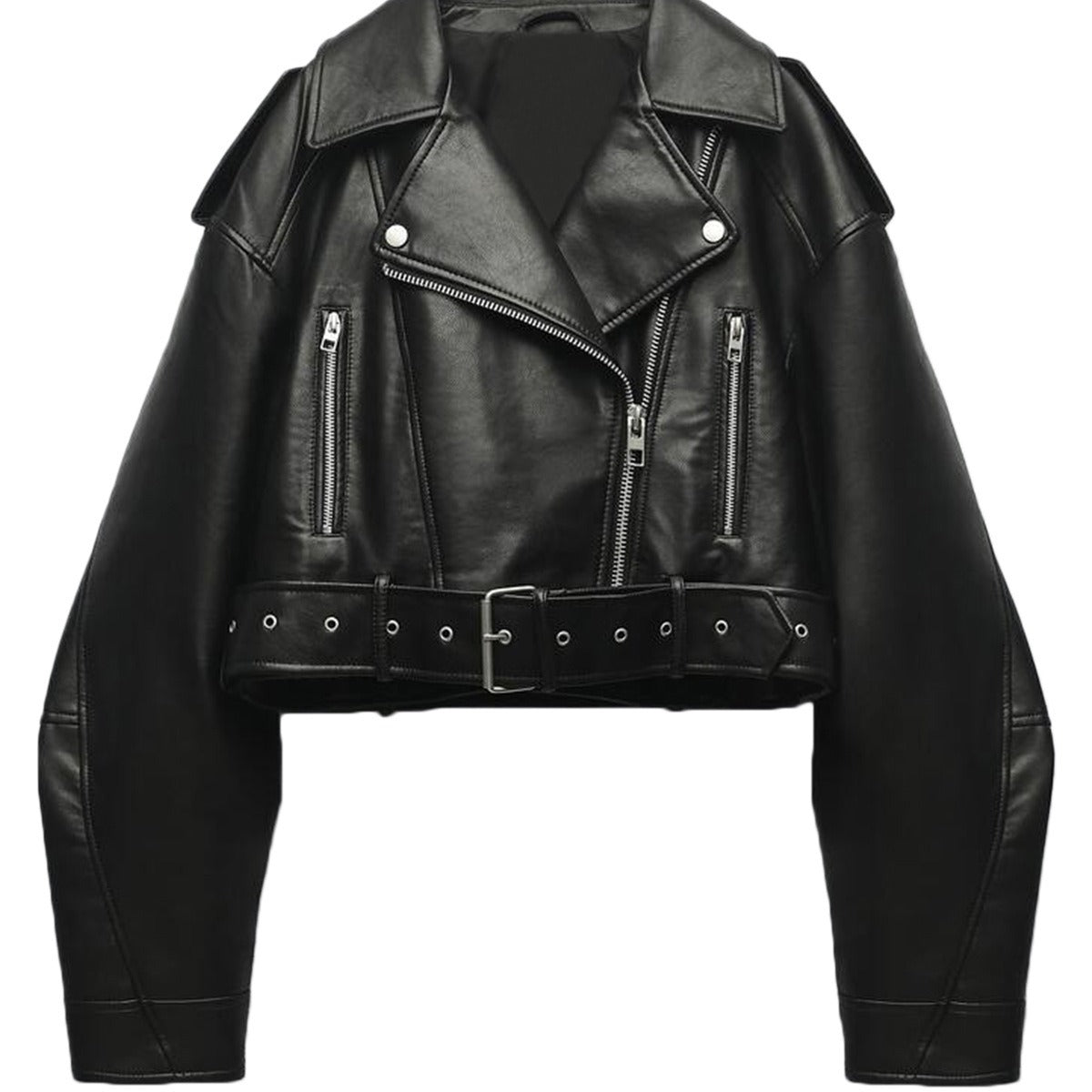 Korte Lederen Bikerjas voor Dames Trendy Design