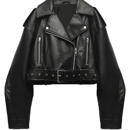 Korte Lederen Bikerjas voor Dames Trendy Design