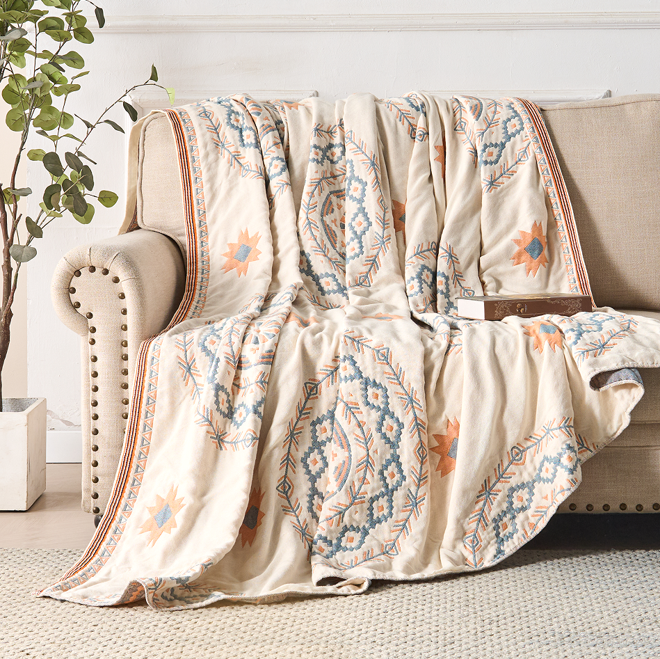 Katoenen Plaid met Mandala-Patroon – Boheems Decoratieve Deken voor Bank en Bed – 152×203 cm en 203×231 cm