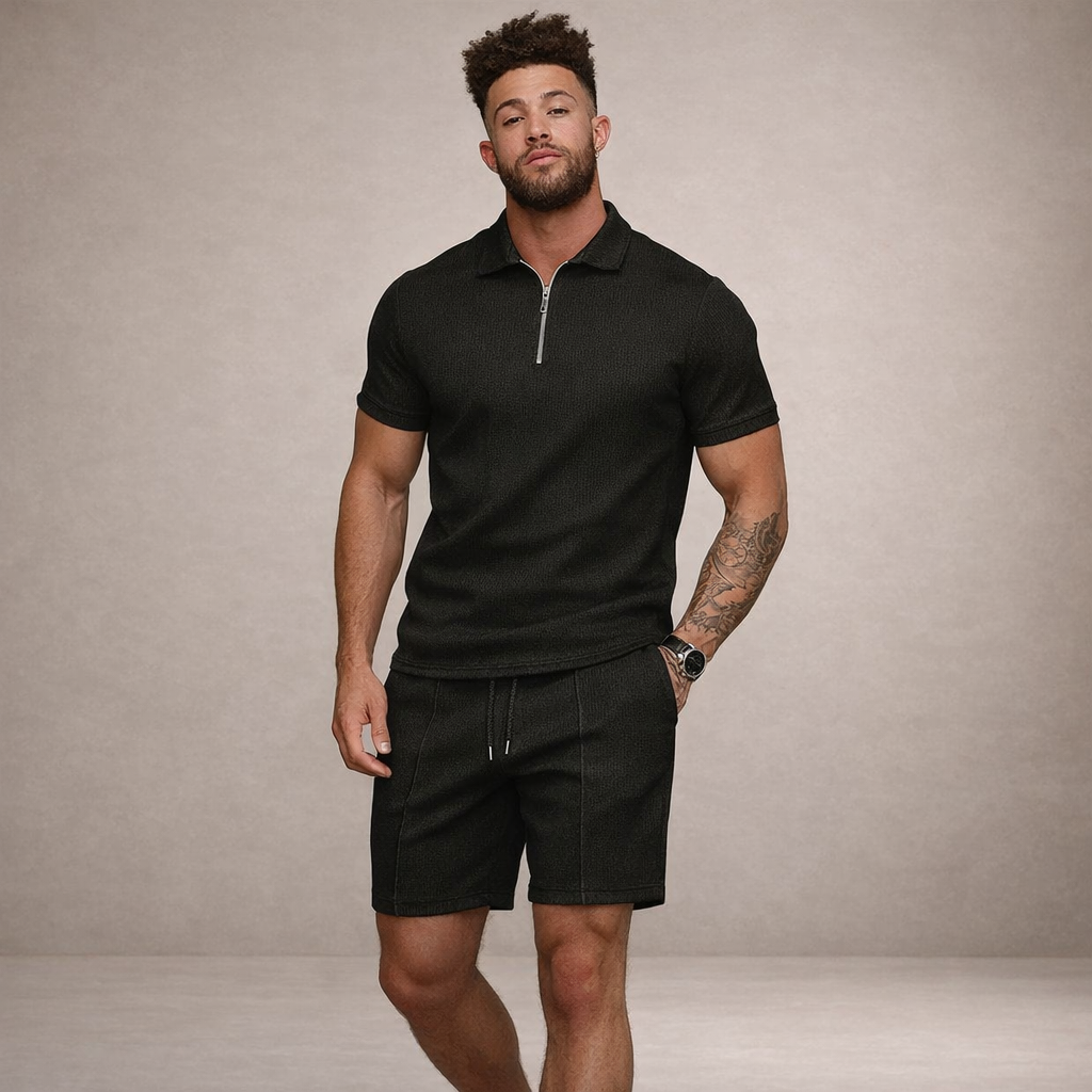 Heren Poloshirt en Shorts Set Slim Fit Ademend Korte Mouw