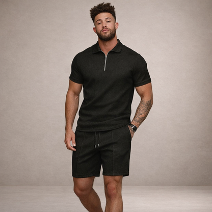 Heren Poloshirt en Shorts Set Slim Fit Ademend Korte Mouw