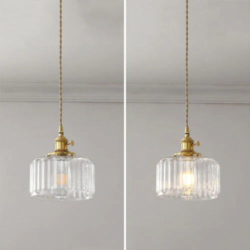 Groene Transparante Glazen Hanglamp Met Ribbelstructuur En Messing Fitting Vintage E27 Plafondlamp Voor Eetkamer Woonkamer En Keuken
