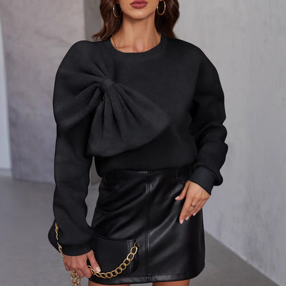 Dames Trui Zwart met Strik Detail Elegante Crewneck