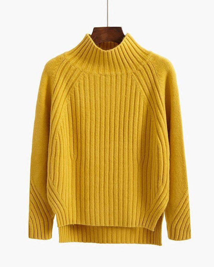 Dames Coltrui Mosterdgeel – Warme Geribde Trui voor Herfst en Winter