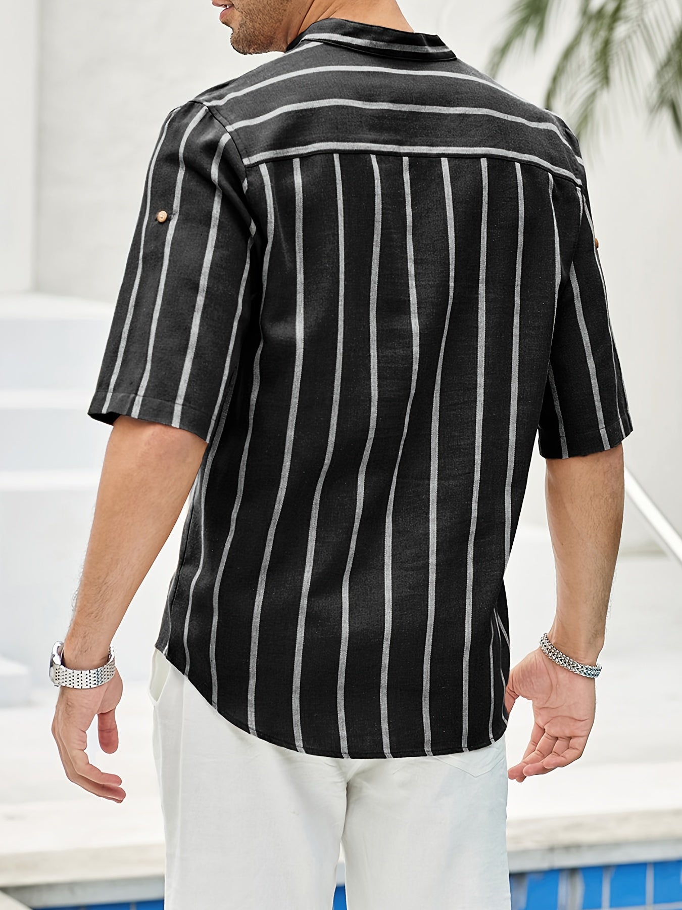 Mannen Zomerhemd Korte Mouwen Strepen Henley Stijl