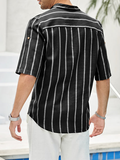 Mannen Zomerhemd Korte Mouwen Strepen Henley Stijl