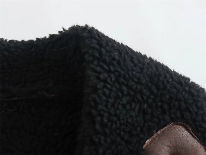 Dames Leren Pilotenjas Oversized Teddy Voering Met Zakken